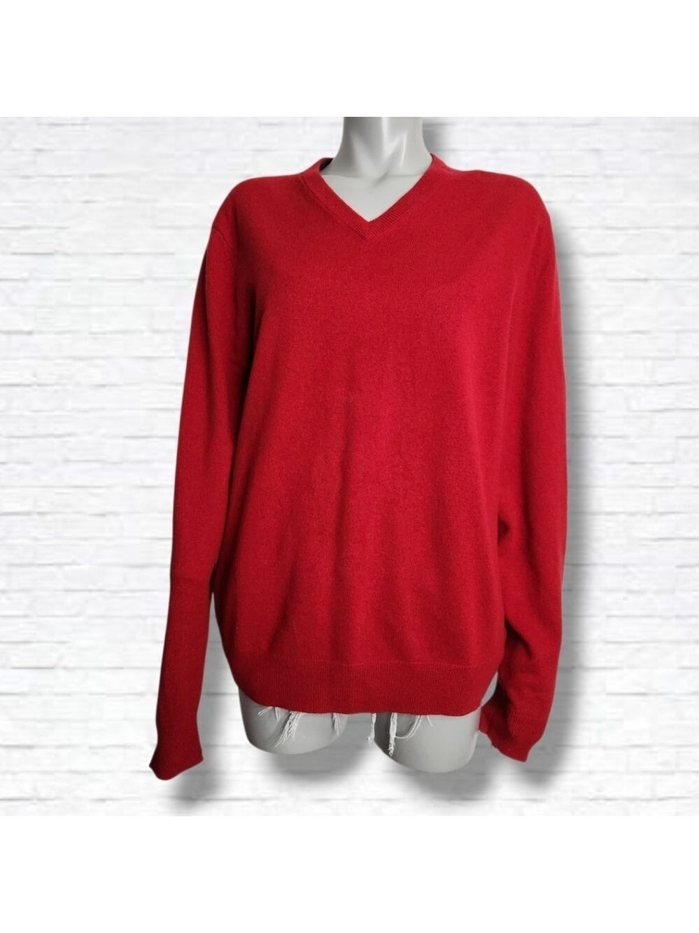 Black Brown 1826 Red 2 Ply Cashmere V Neck Sweater Size L Mens